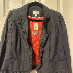 Brand: ANN TAYLOR LOFT Women's Denim Blazer Jacket with Ruffle
